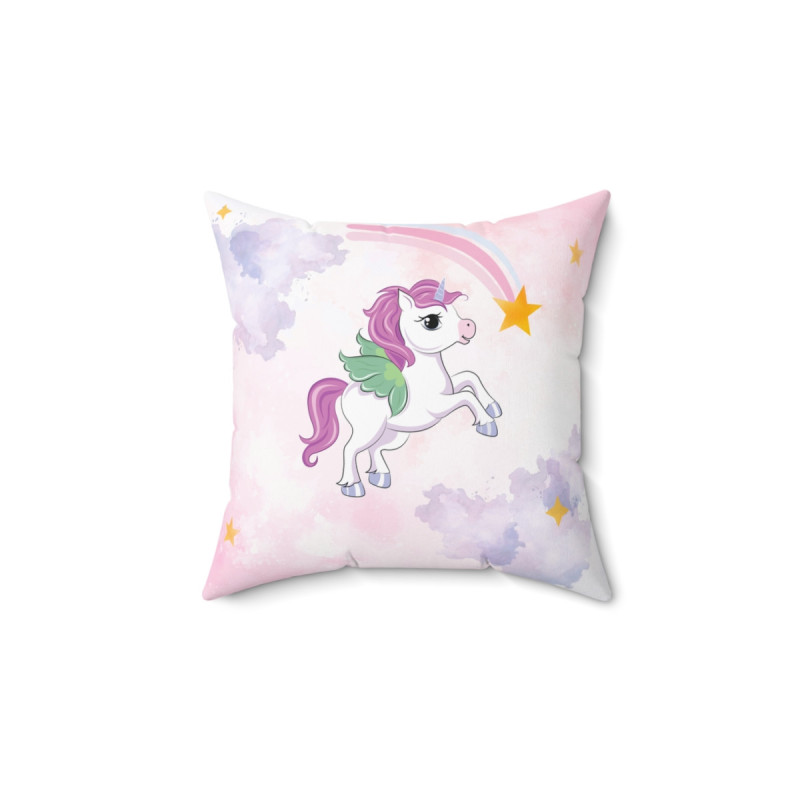 Room Decor Girls Unicorn Print Spun Polyester Square Pillow