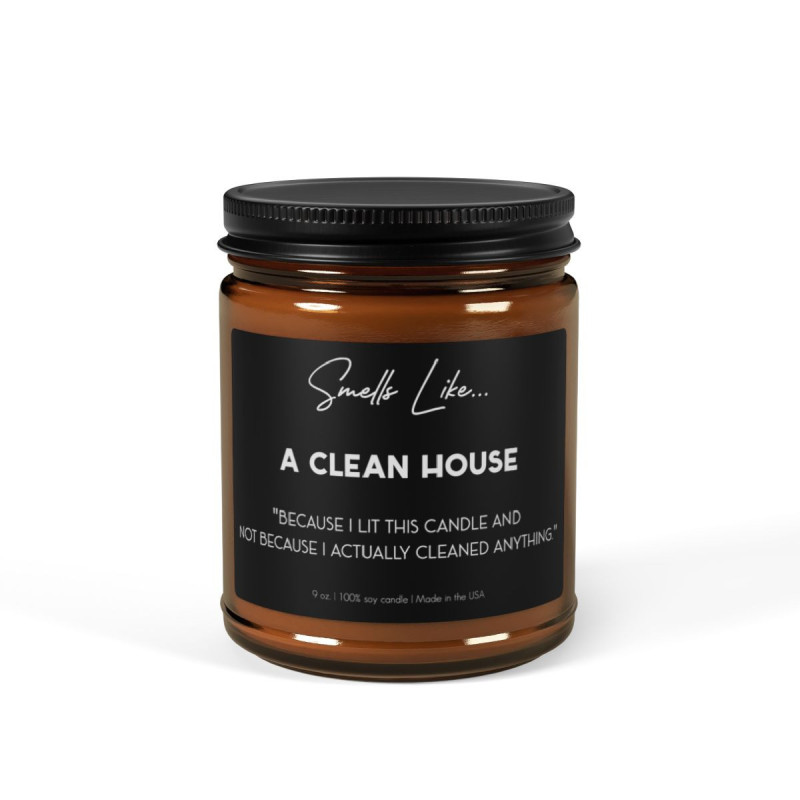 Smells like a clean house, funny housewarming gift Scented Soy Candle (Multi-Size, Amber Jar)