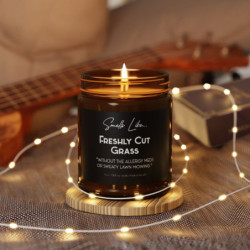 Smells like freshly cut grass, funny statement scented Soy Candle (Multi-Size, Amber Jar)