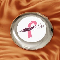 Breast Cancer Awareness Pink Ribbon Feather and Birds Compact Travel Mirror