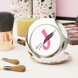 Breast Cancer Awareness Pink Ribbon Feather and Birds Compact Travel Mirror