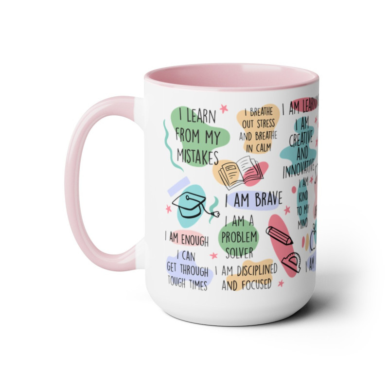 Student Daily Affirmations Two-Tone Coffee Mugs, 15oz