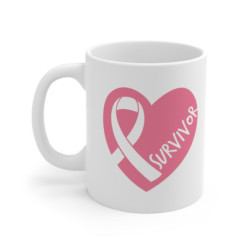 Breast Cancer Survivor Pink Ribbon Heart Gift Mug 11oz