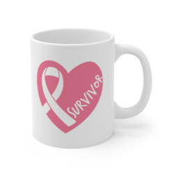 Breast Cancer Survivor Pink Ribbon Heart Gift Mug 11oz