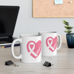 Breast Cancer Survivor Pink Ribbon Heart Gift Mug 11oz