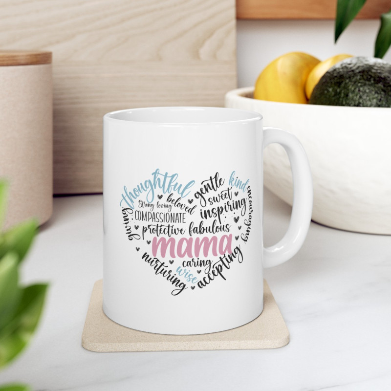 Mama Mom Heart Shaped Design Gift Ceramic Mug, 11oz