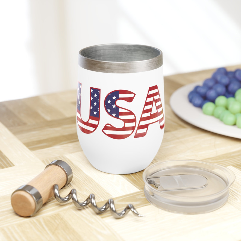 USA Flag 4th of July Themed Flag Day Chill Wine Tumbler